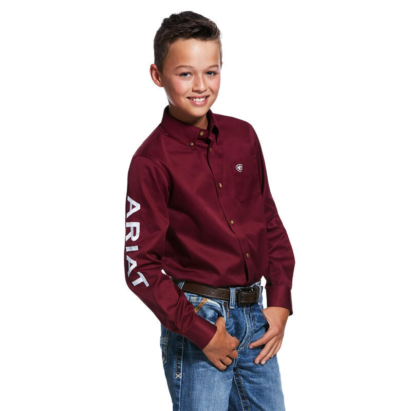 Ariat Burgundy Team Logo Twill Classic Fit Kids Shirt
