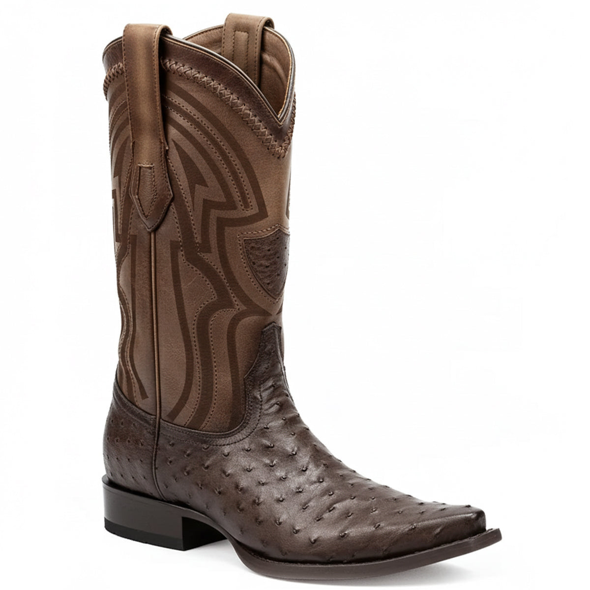 Faded Brown Ostrich Western Boots Snip Toe