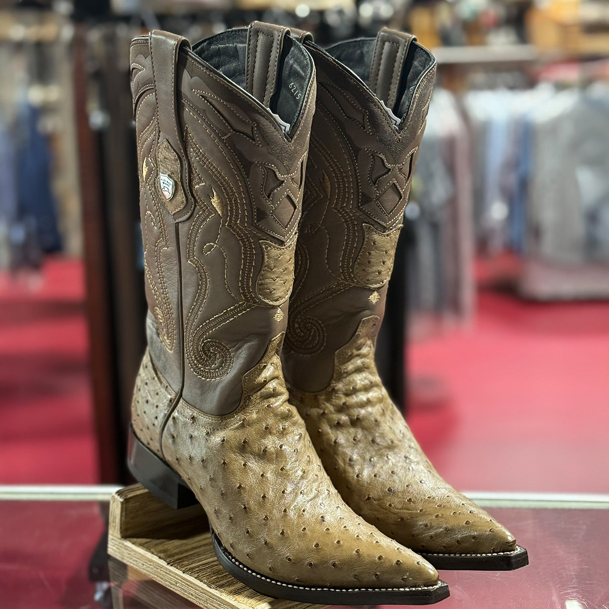 Ostrich Pointy Cowboy Boots Mink
