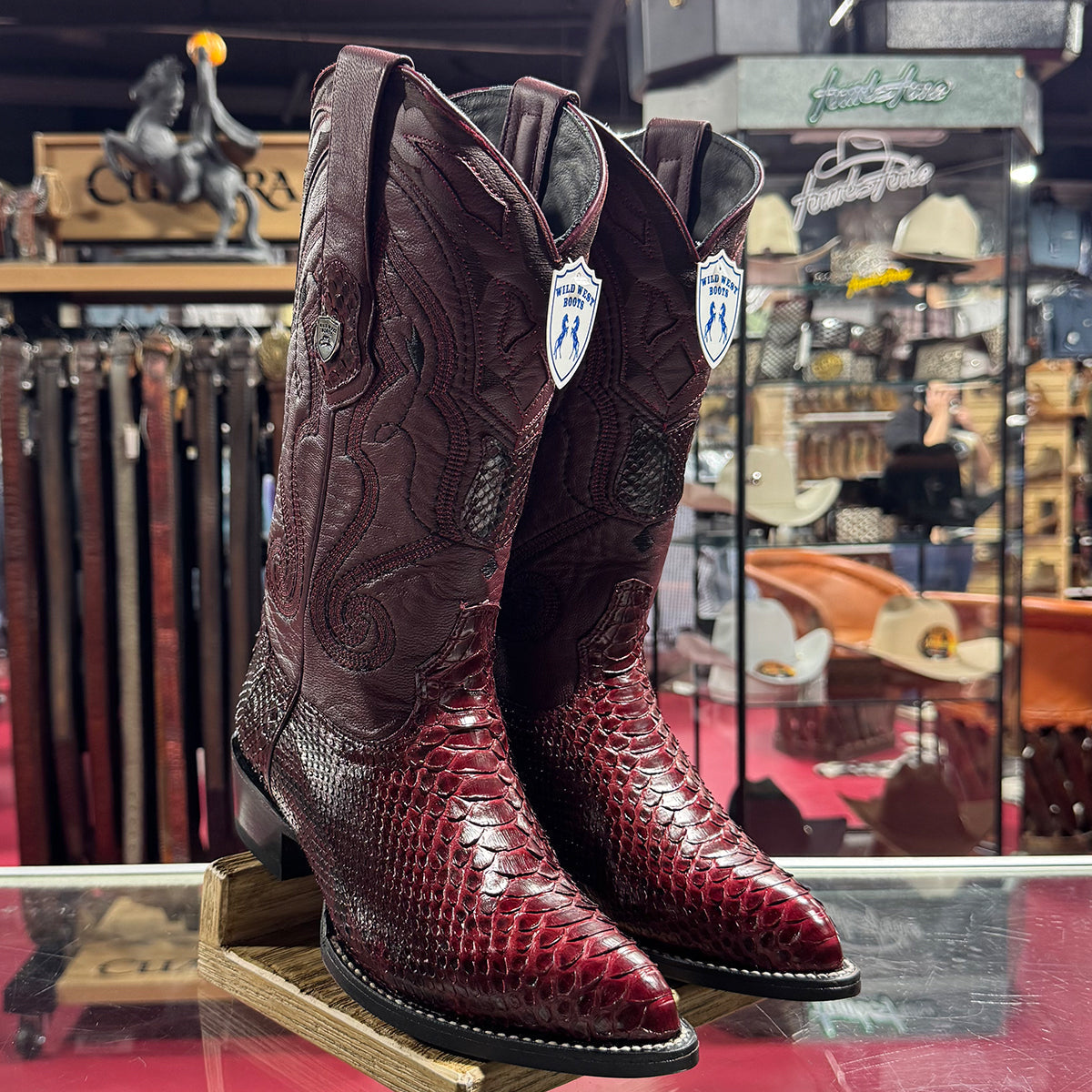 Burgundy Snakeskin Cowboy Boots J-Toe