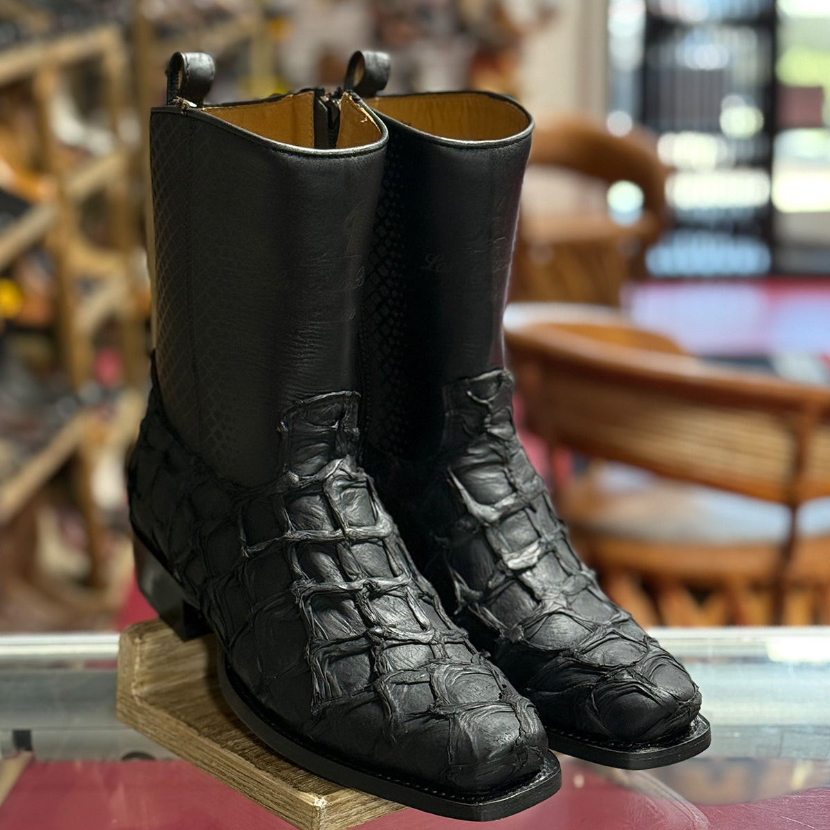 Black Pirarucu Western Boots 7x Square Toe