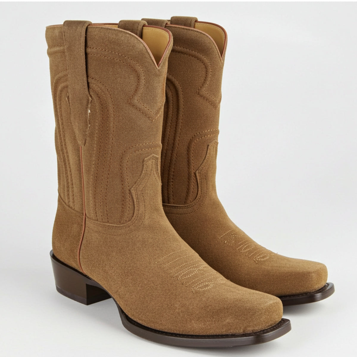 Cappuccino Suede Western Square Toe Boots 7x