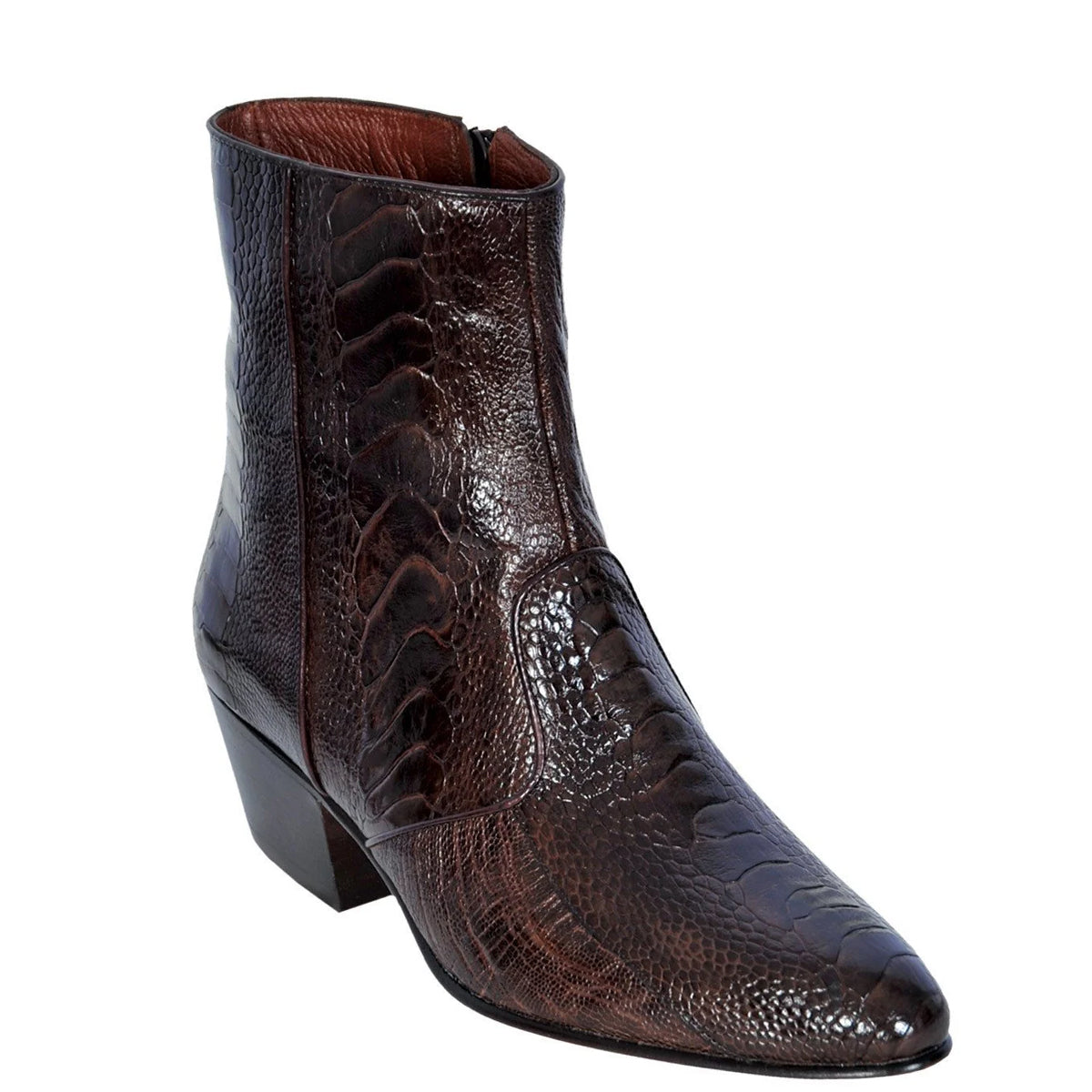 Mens Ostrich Leg Cuban Heel Ankle Boots