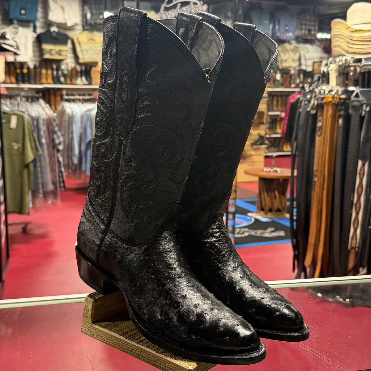 Black Ostrich Boots R-Toe