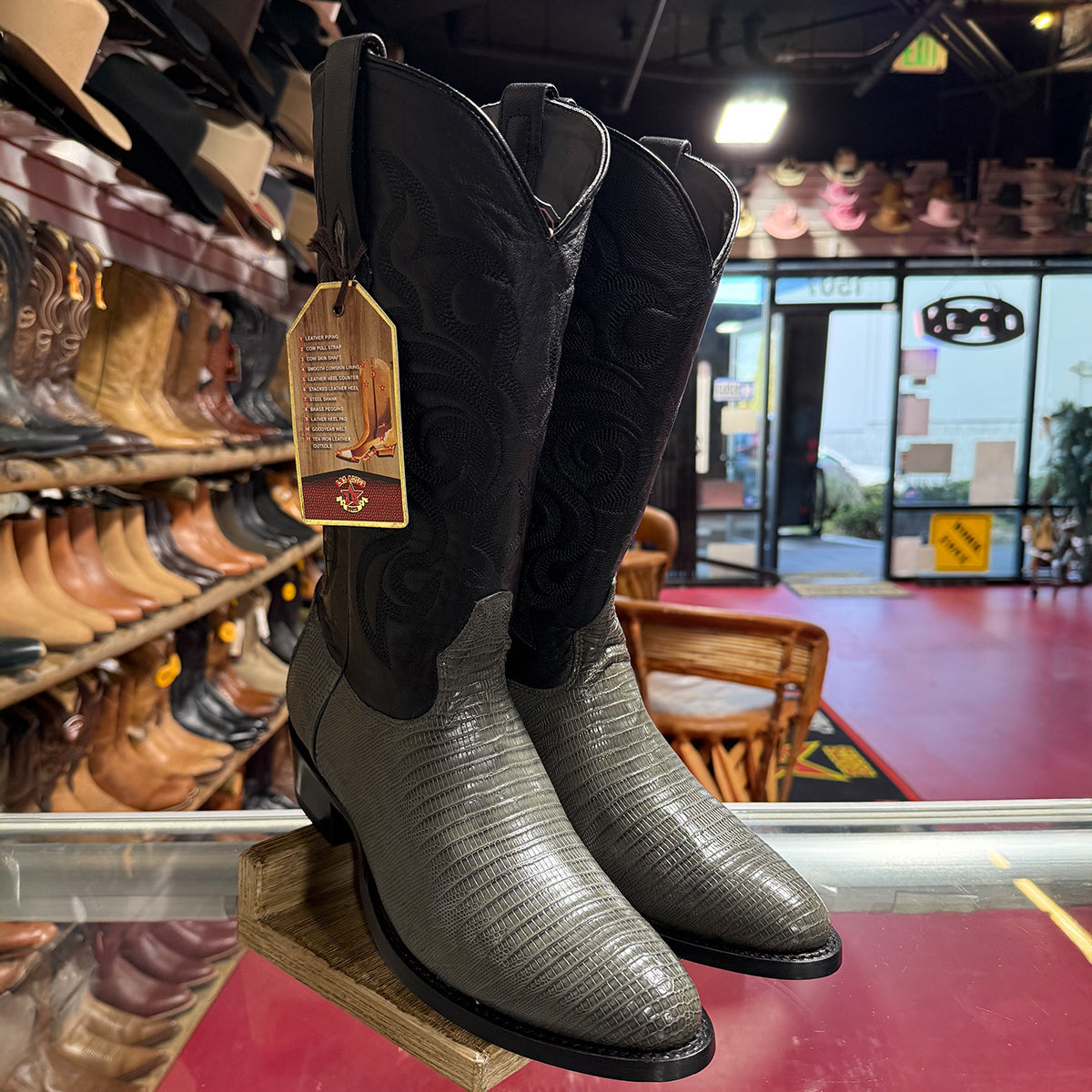 Grey Lizard Cowboy Boots R-Toe