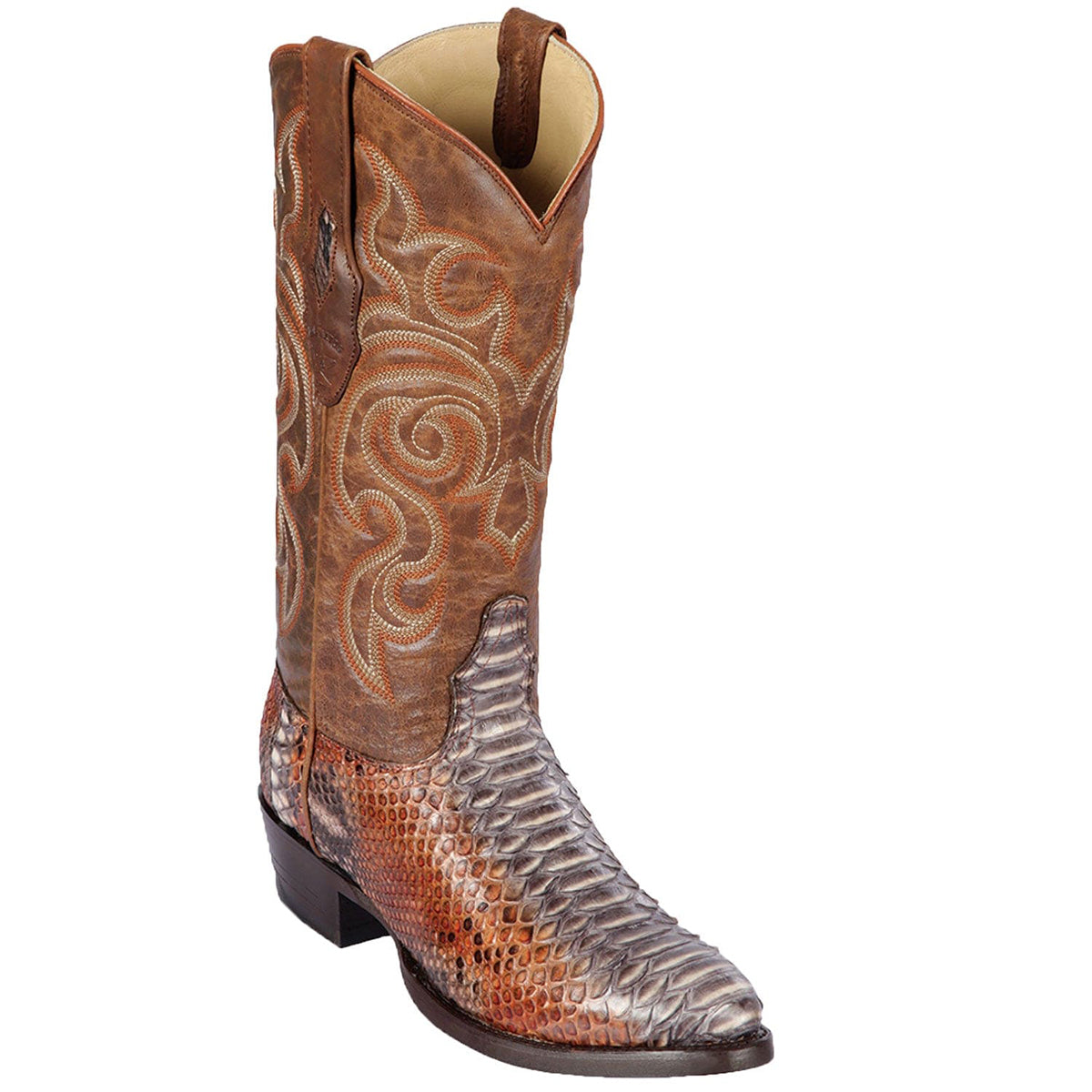 Rustic Cognac Mens Snakeskin Boots R-Toe
