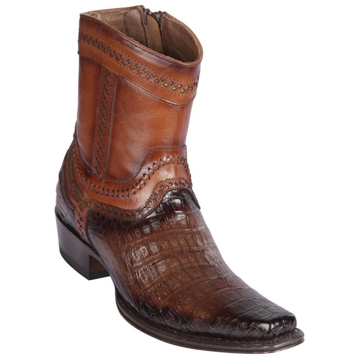Caiman Belly Mens European Square Toe Boots Faded Brown