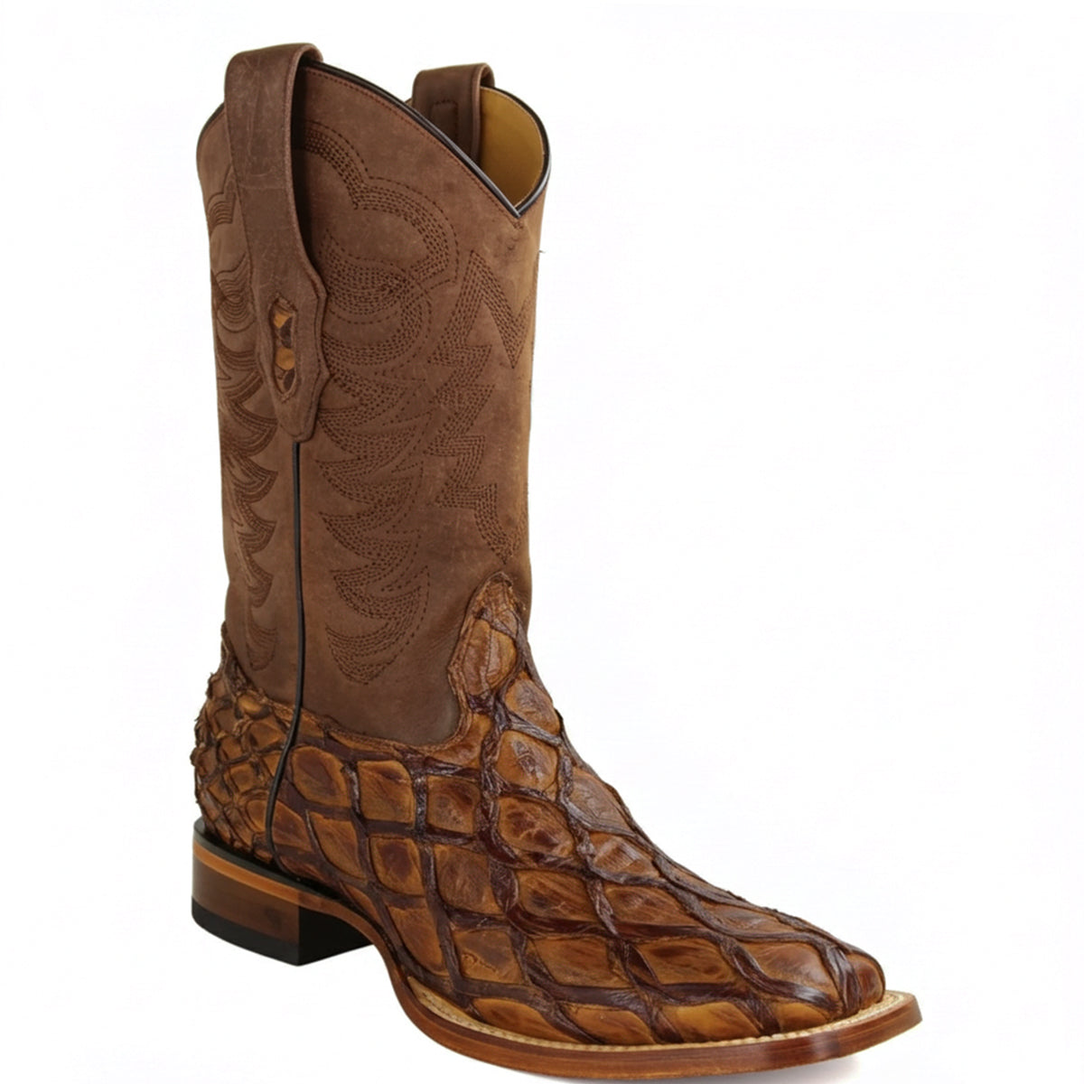 Brown Pirarucu Square Toe Boots