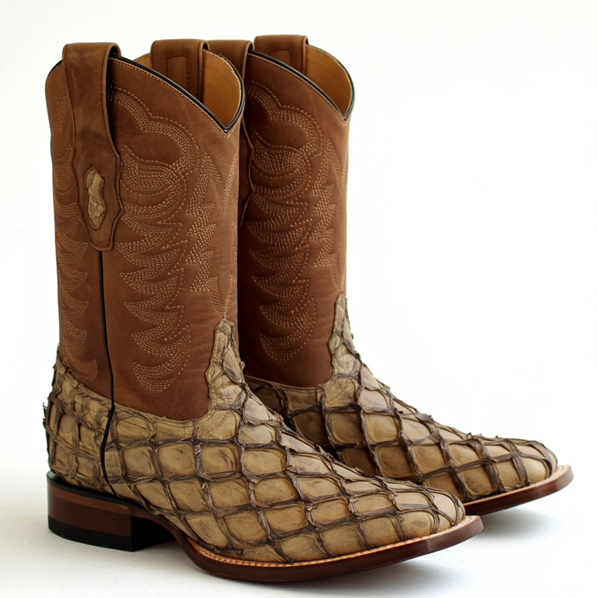 Mocha Brown Pirarucu Square Toe Boots