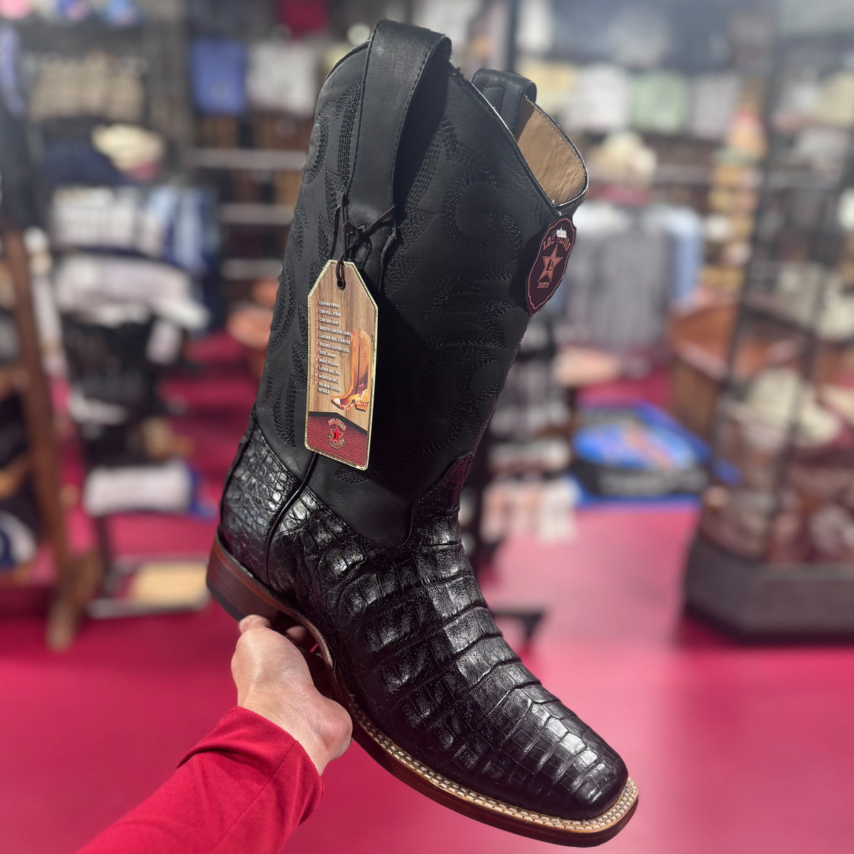 Black Caiman Square Toe Cowboy Boots