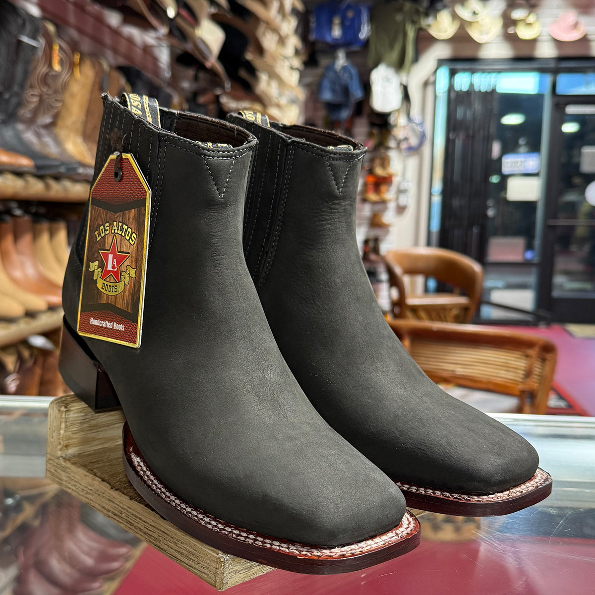 Grey Chelsea Square Toe Boots