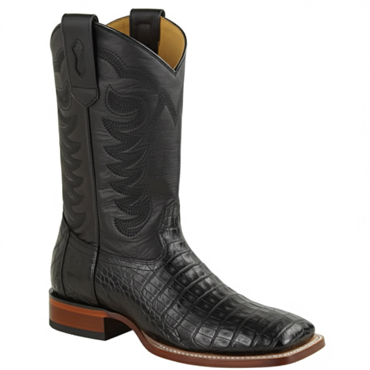 Black Caiman Extra Wide Square Toe Boots