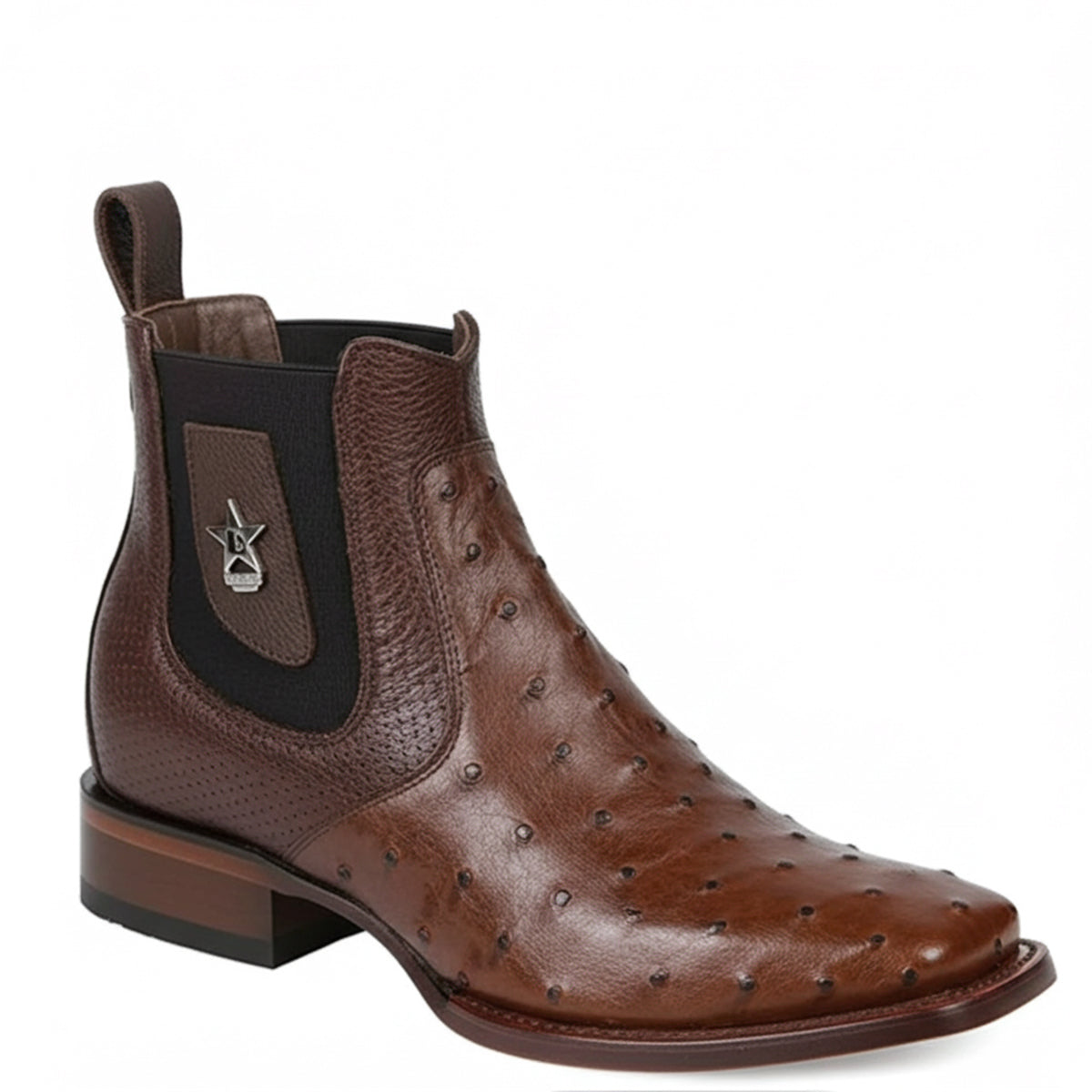 Short Brown Square Toe Ostrich Boots