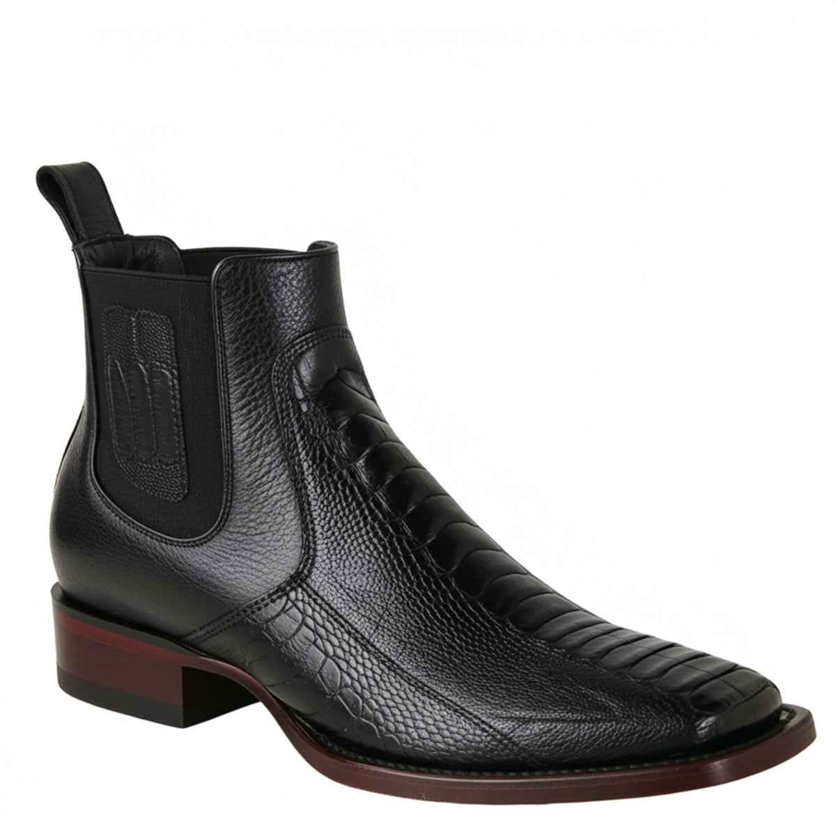 Short Black Square Toe Ostrich Leg Boots