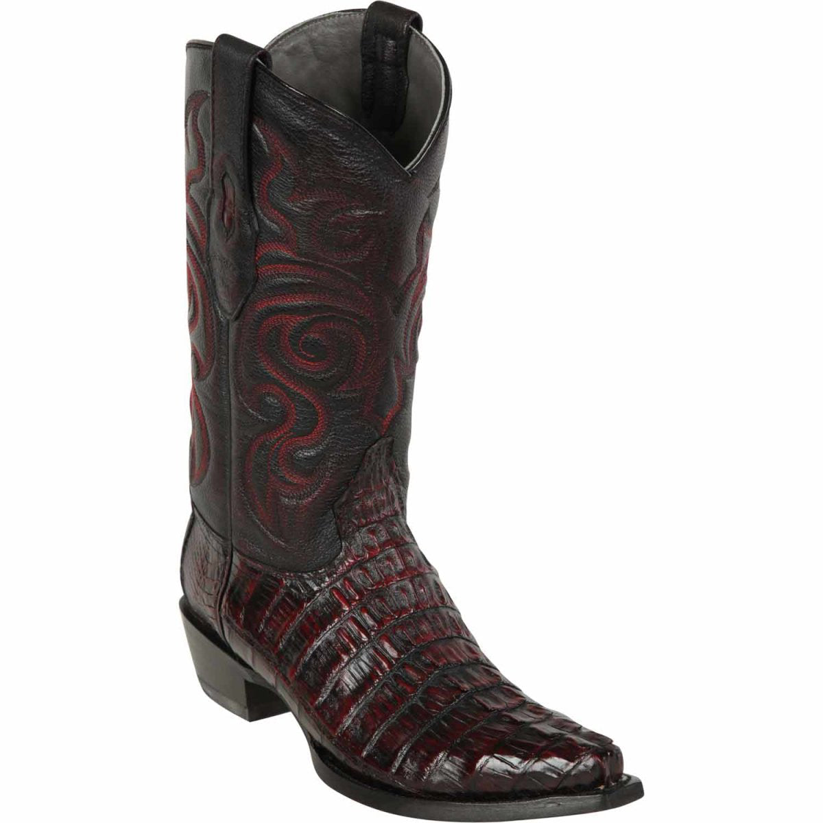Black Cherry Caiman Tail Snip Toe Western Boots