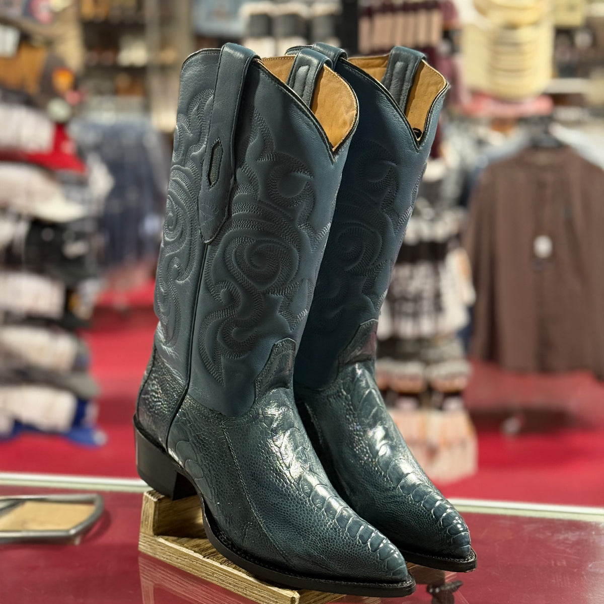 Blue Ostrich Leg Cowboy Boots J-Toe