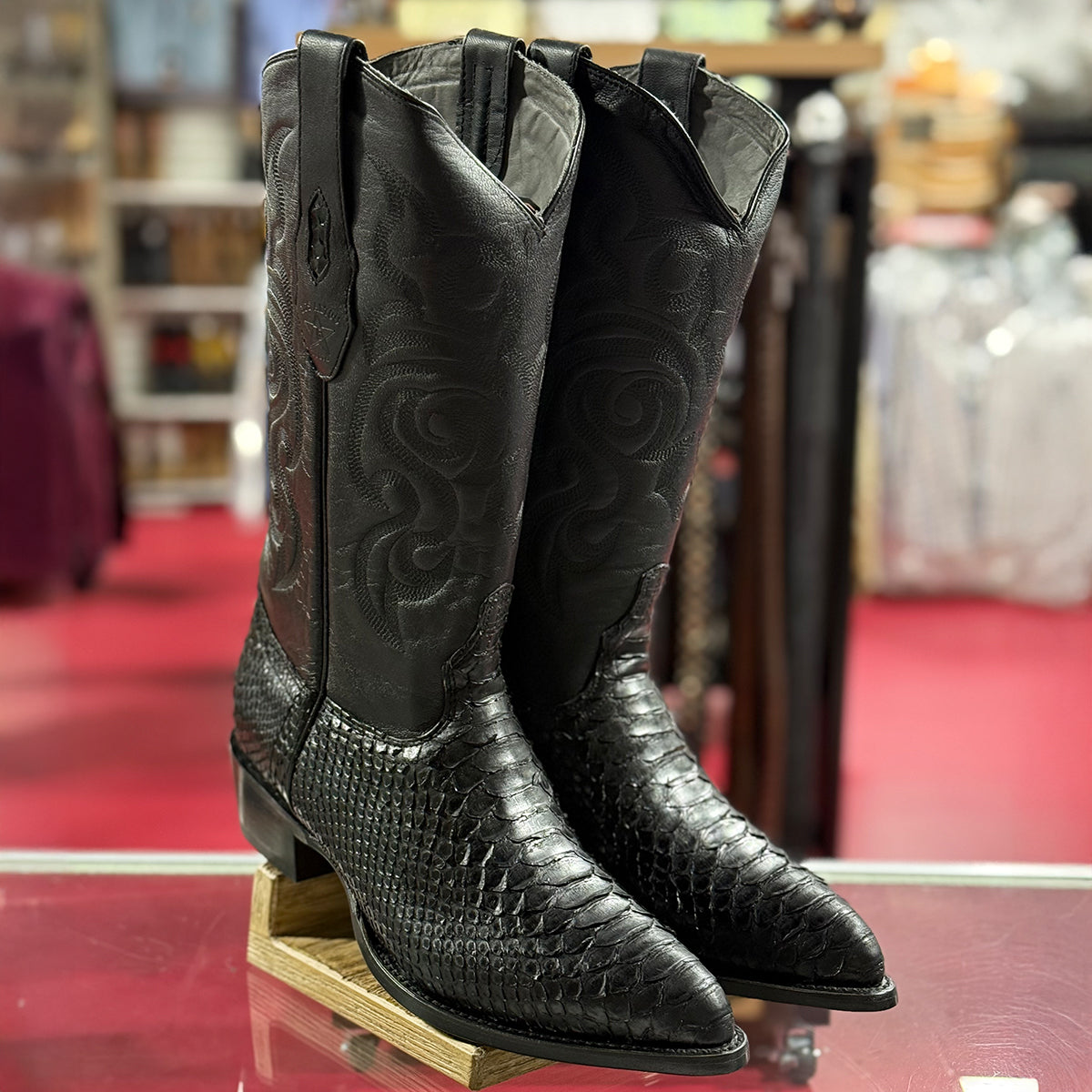 Black Python Western Boots J-Toe