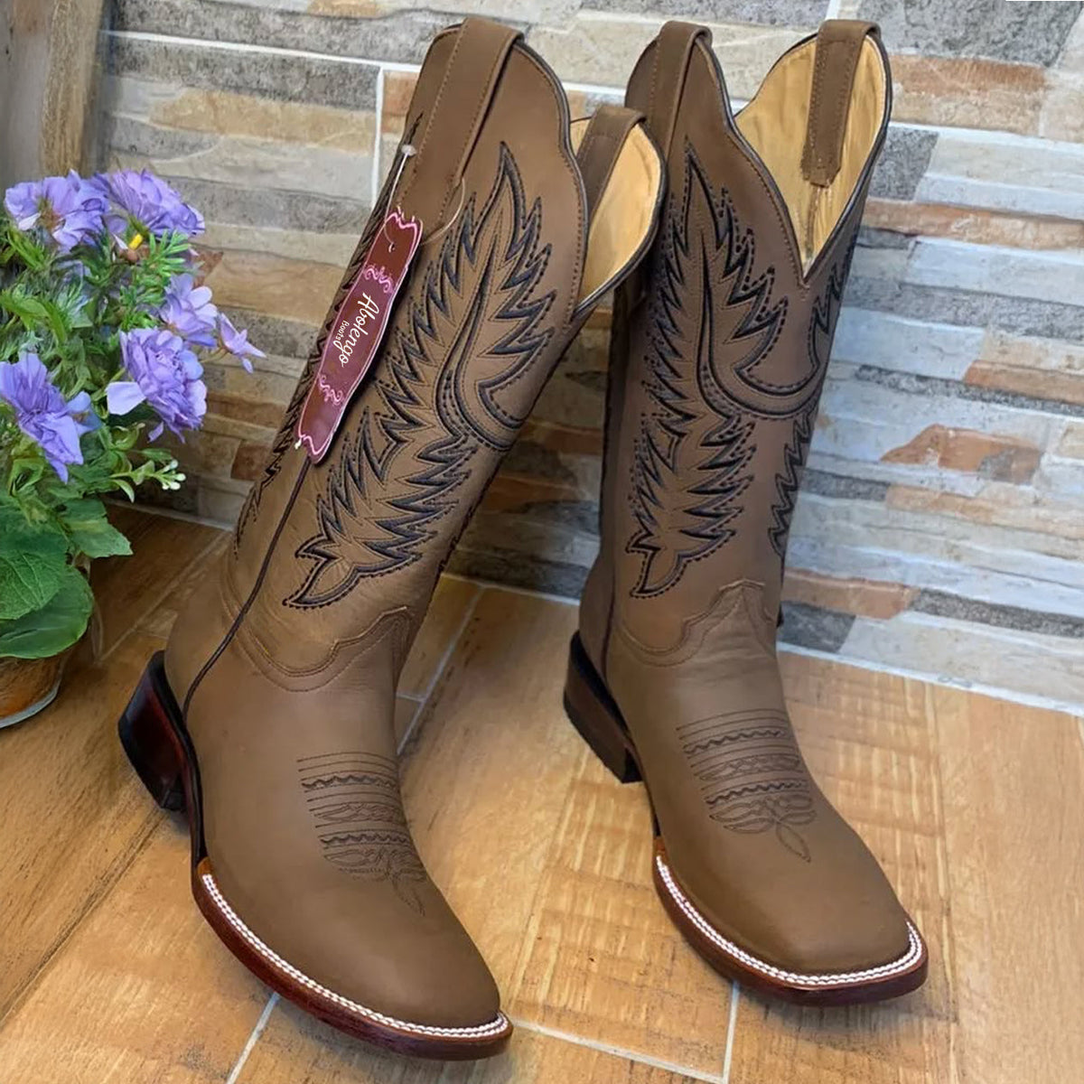 Women's Brown Square Toe Boots