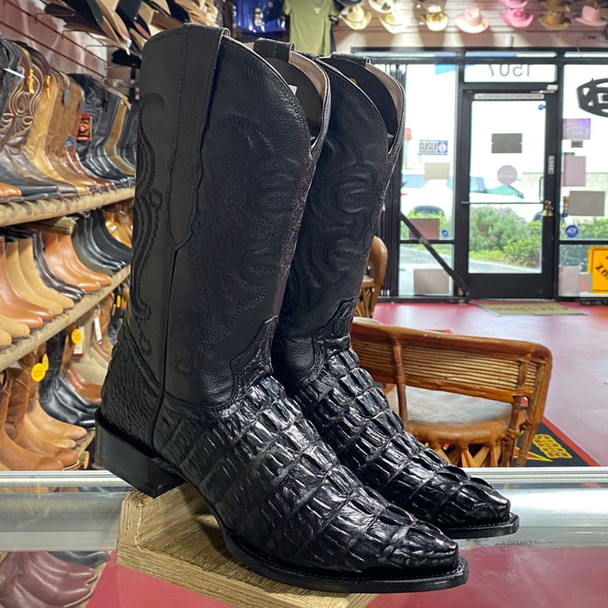 Black Alligator Print Cowboy Boots Snip Toe