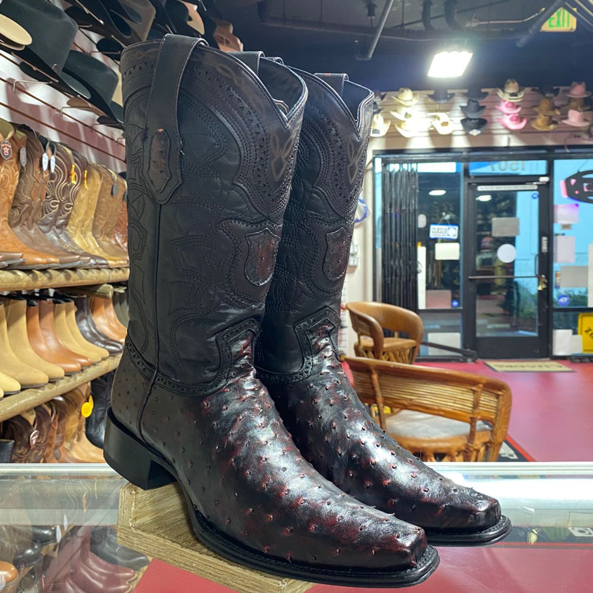 Black Cherry Ostrich Boots European Square Toe