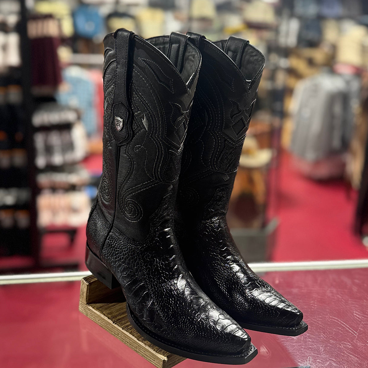 Black Ostrich Leg Boots
