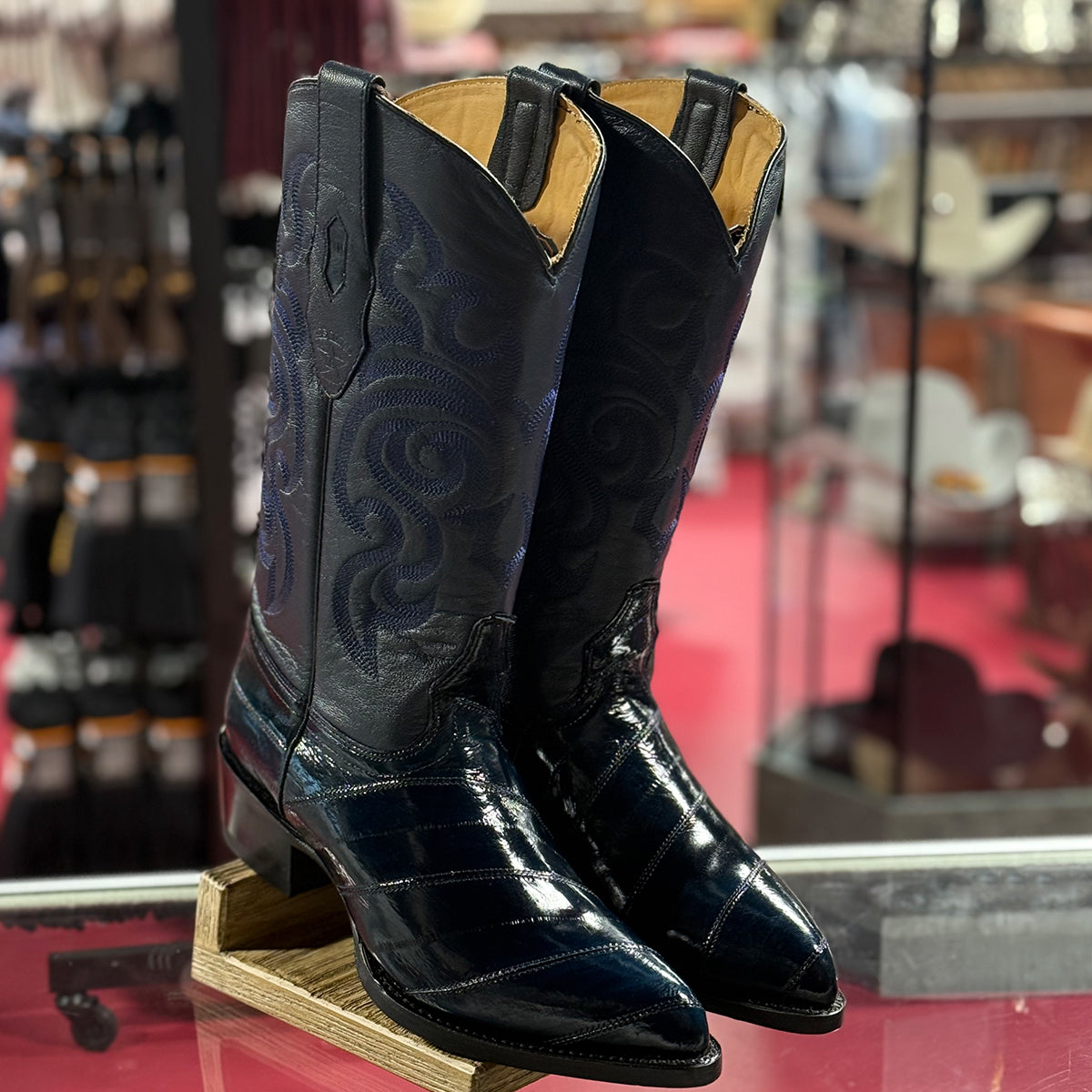 Navy Blue Eel-Skin Boots