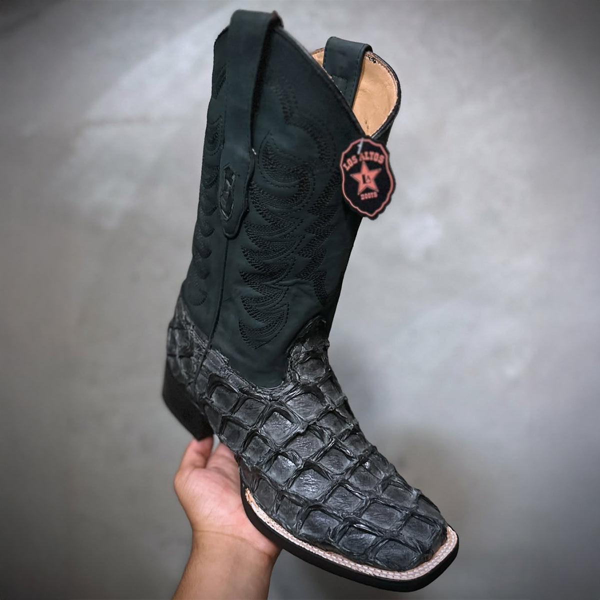 Pirarucu Fish Grey Square Toe Boots