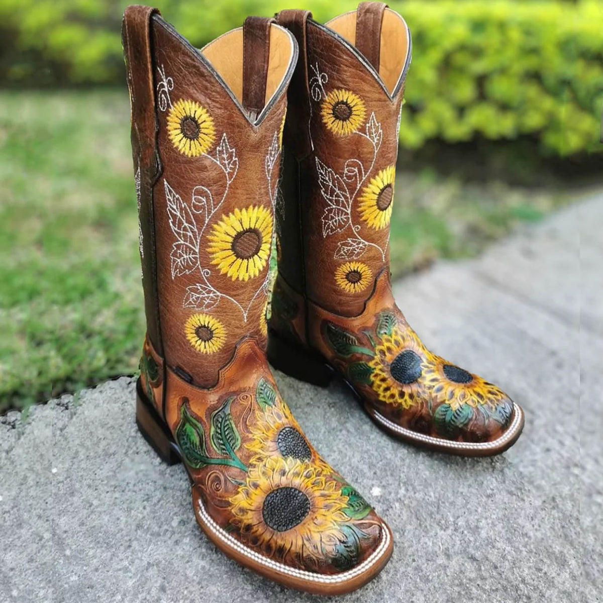 Hand Tooled Sunflower Cowgirl Boots πΌ