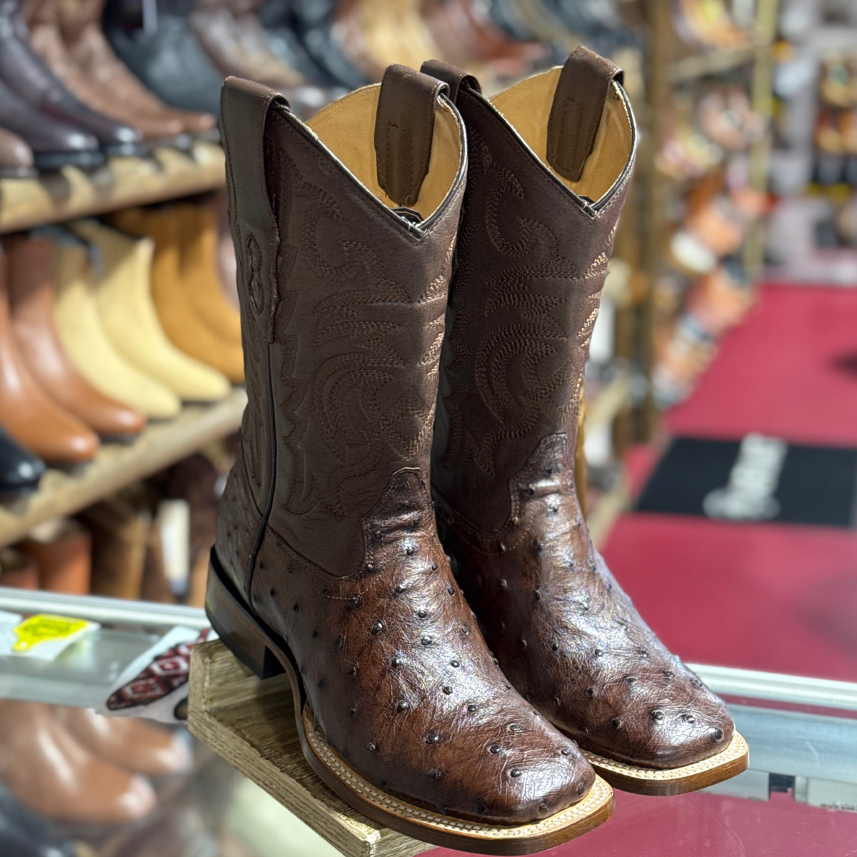 Kango Brown Ostrich Square Toe Boots