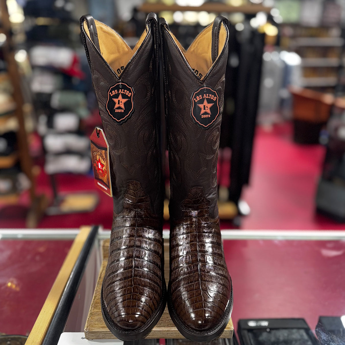 Mens Brown Caiman Boots R-Toe