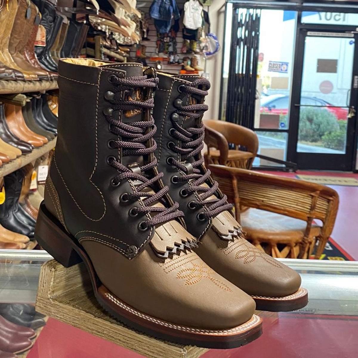 Mens Tang Lace Up Western Boots