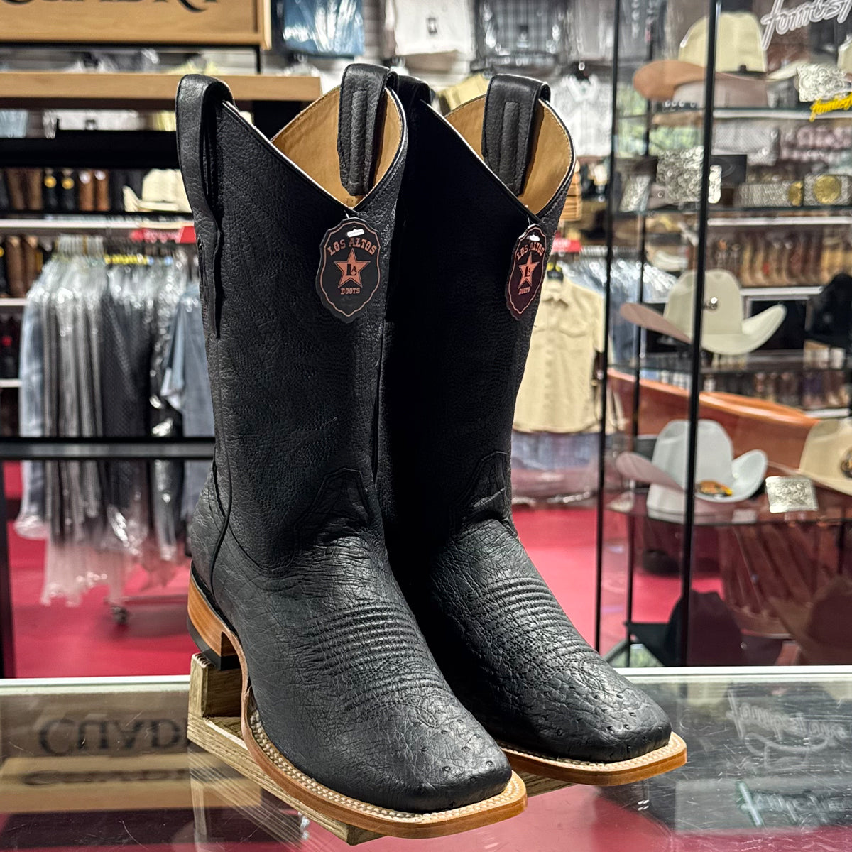 Ostrich Cowboy Boots Black