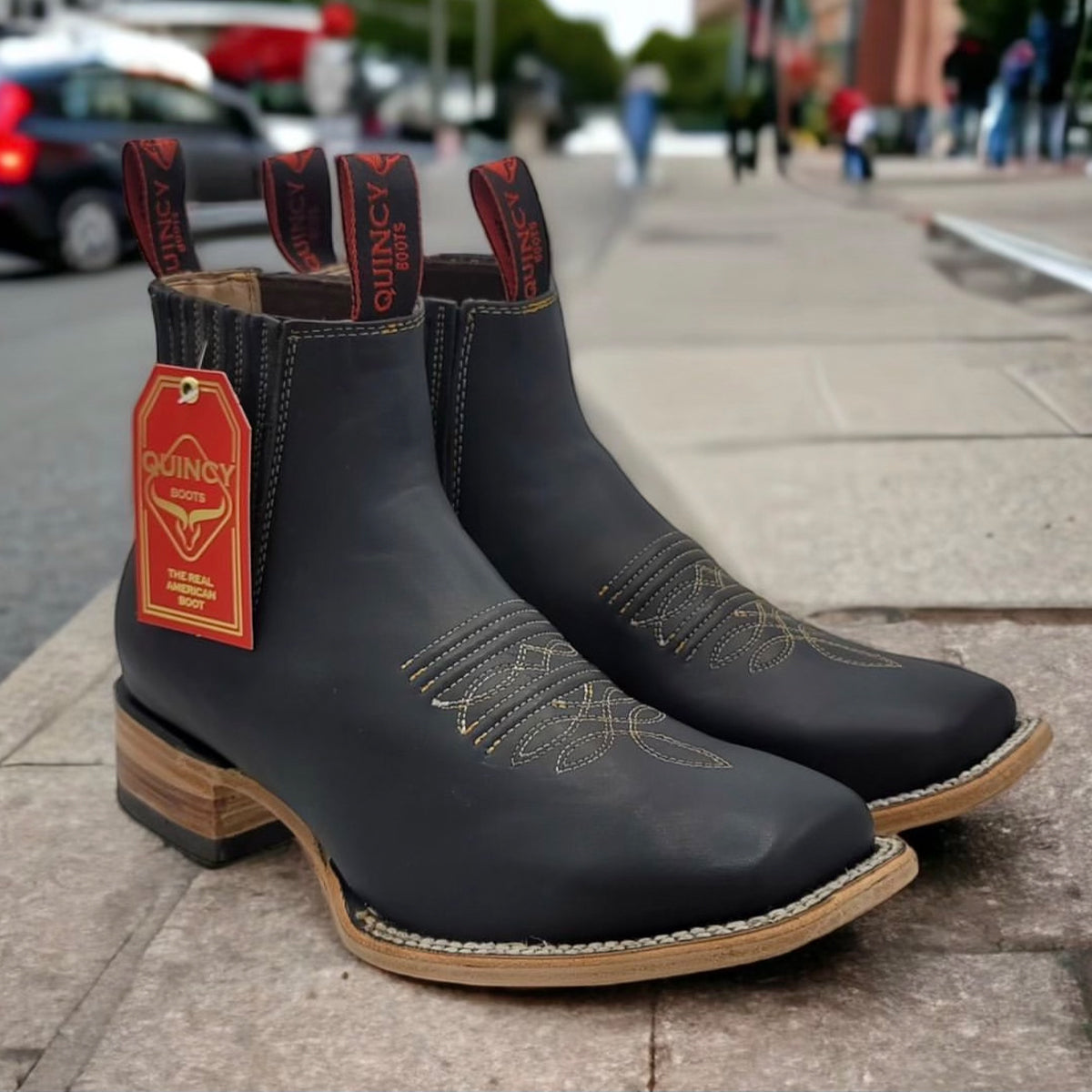 Crazy Horse Square Toe Charro Boots Black
