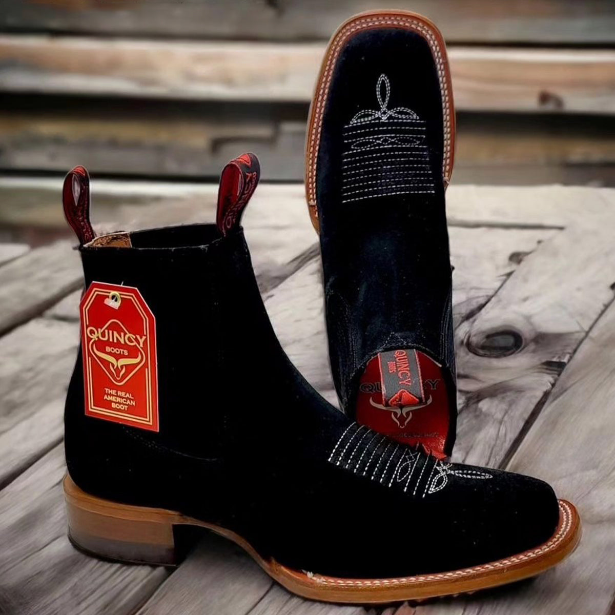 Men's Black Suede Boots Square Toe