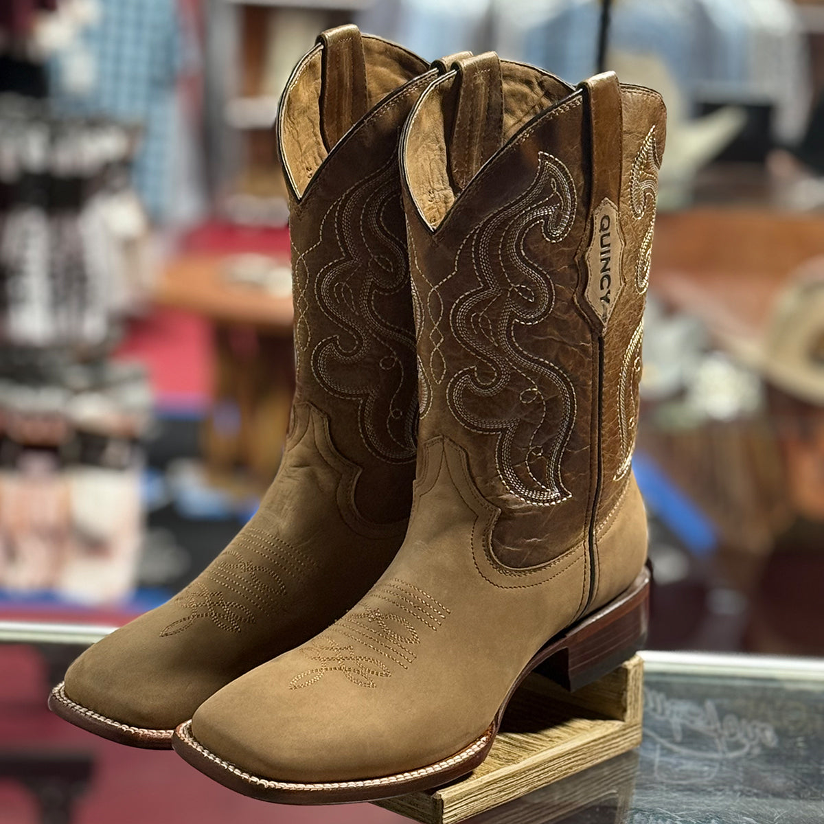Tan Wide Square Toe Western Boots