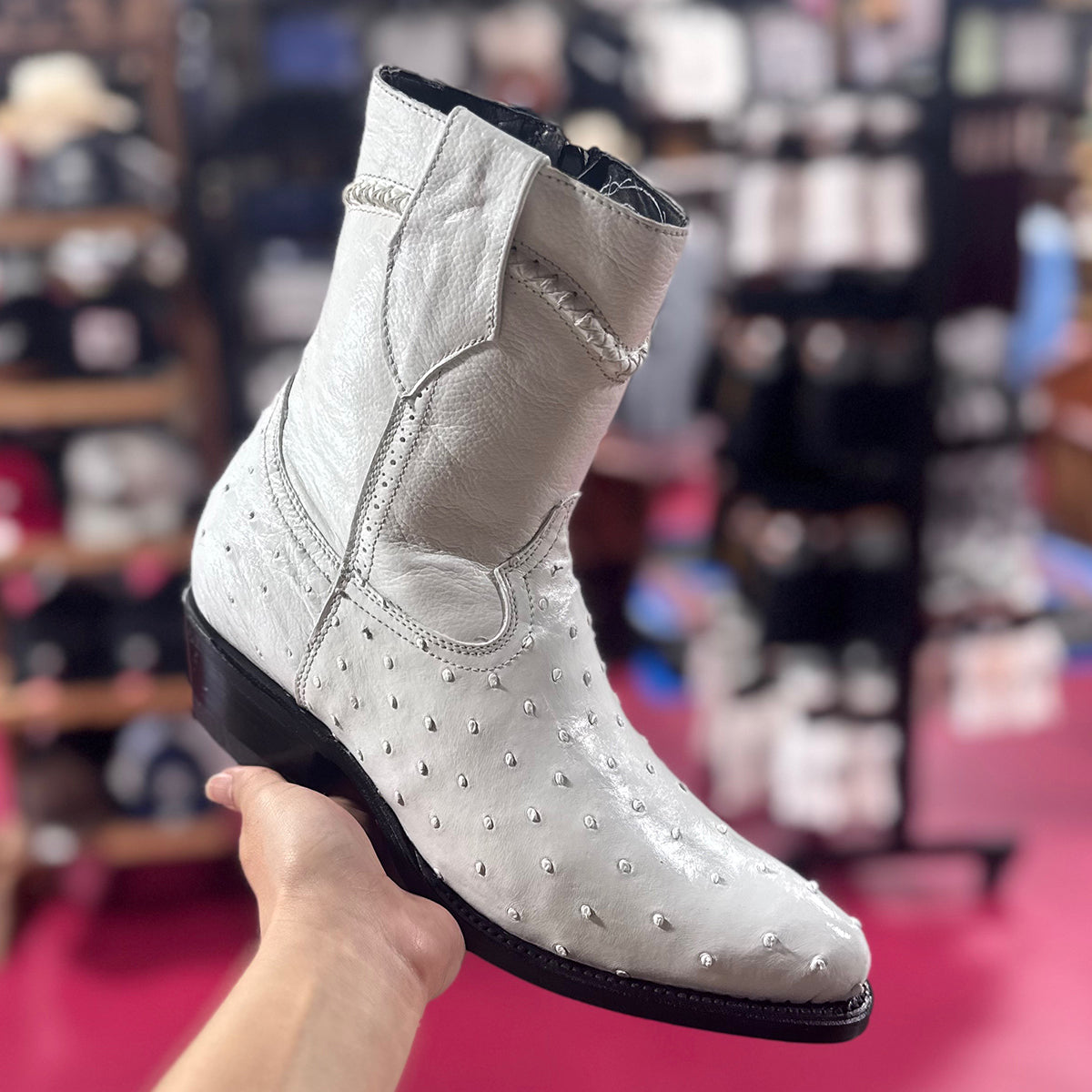 White Ostrich Boots Low Ankle