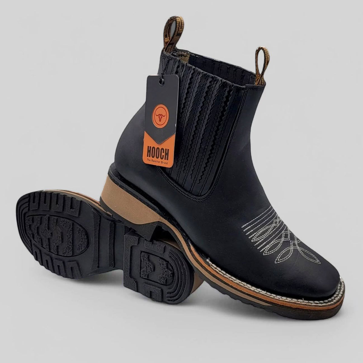 Men's Short Western Black Square Toe Boots