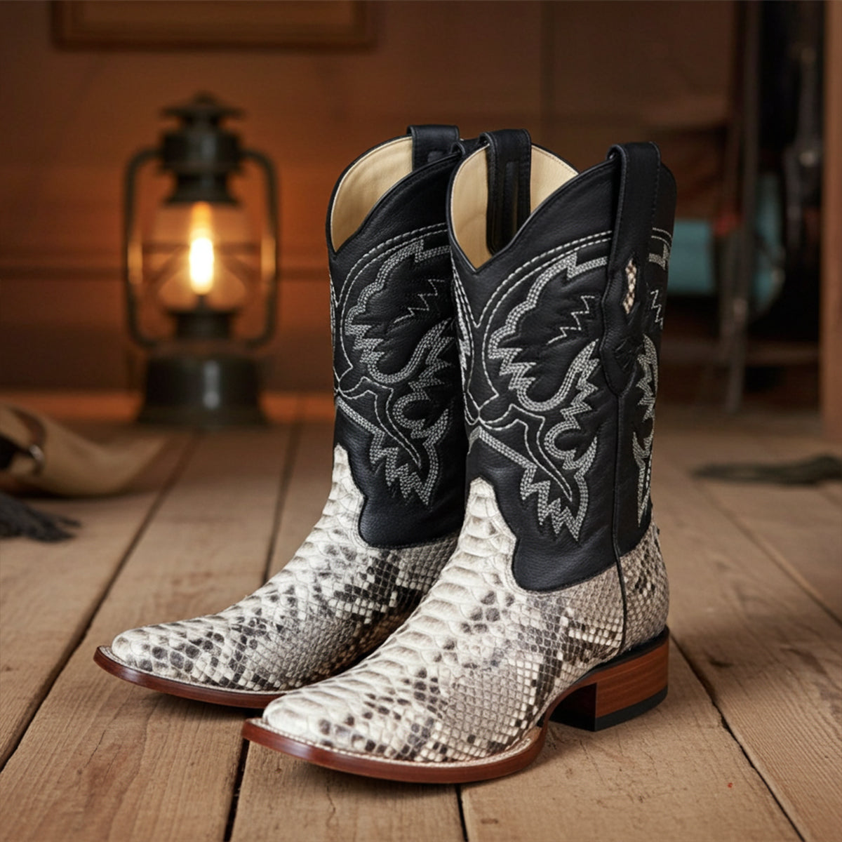 Natural Python Square Toe Boots