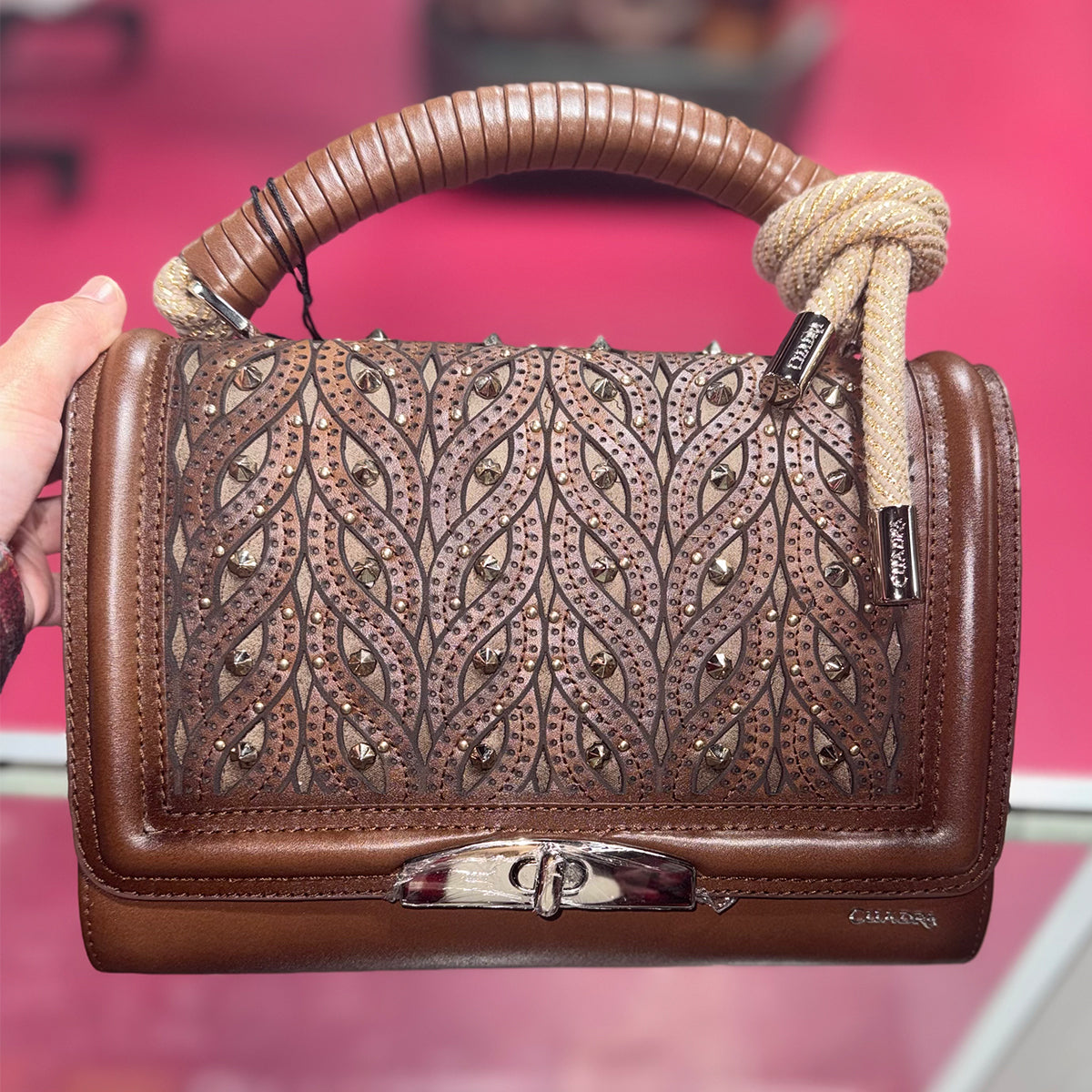 Brown Crystal Woven Bag