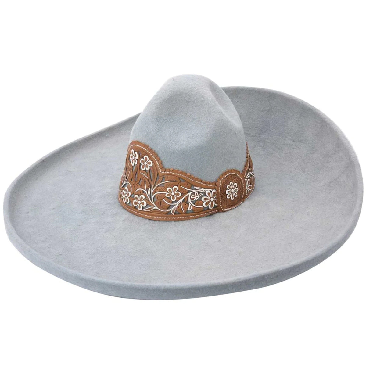 Handmade Sombreros Charros De Lana Floreado Gris