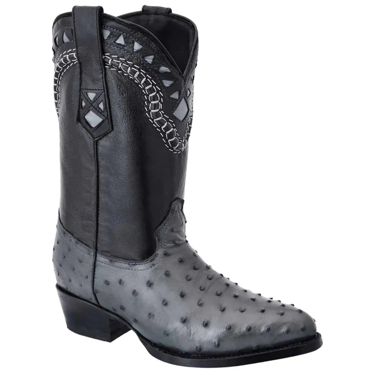 Grey Ostrich Cowboy Boots J-Toe