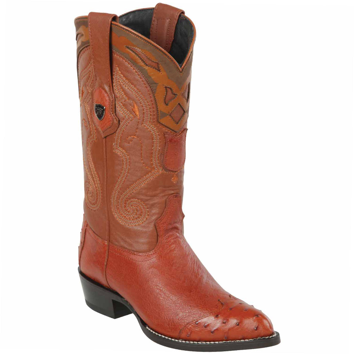 Smooth Ostrich Cognac Wingtip Cowboy Boots