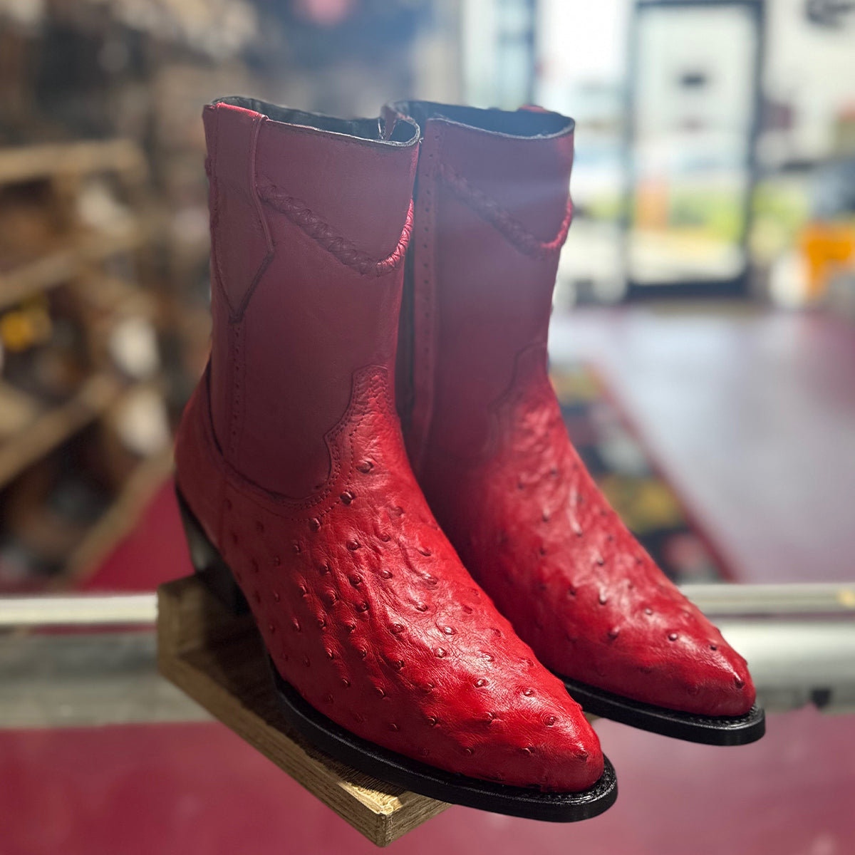 Red Ostrich Boots Low Ankle
