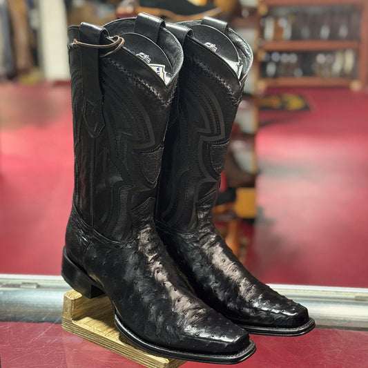  Black Ostrich Western Boots Narrow Square Toe