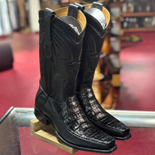  Black Caiman Cowboy Boots Narrow Square Toe