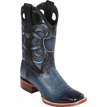  Blue Ostrich Belly Ranch Toe Western Boots