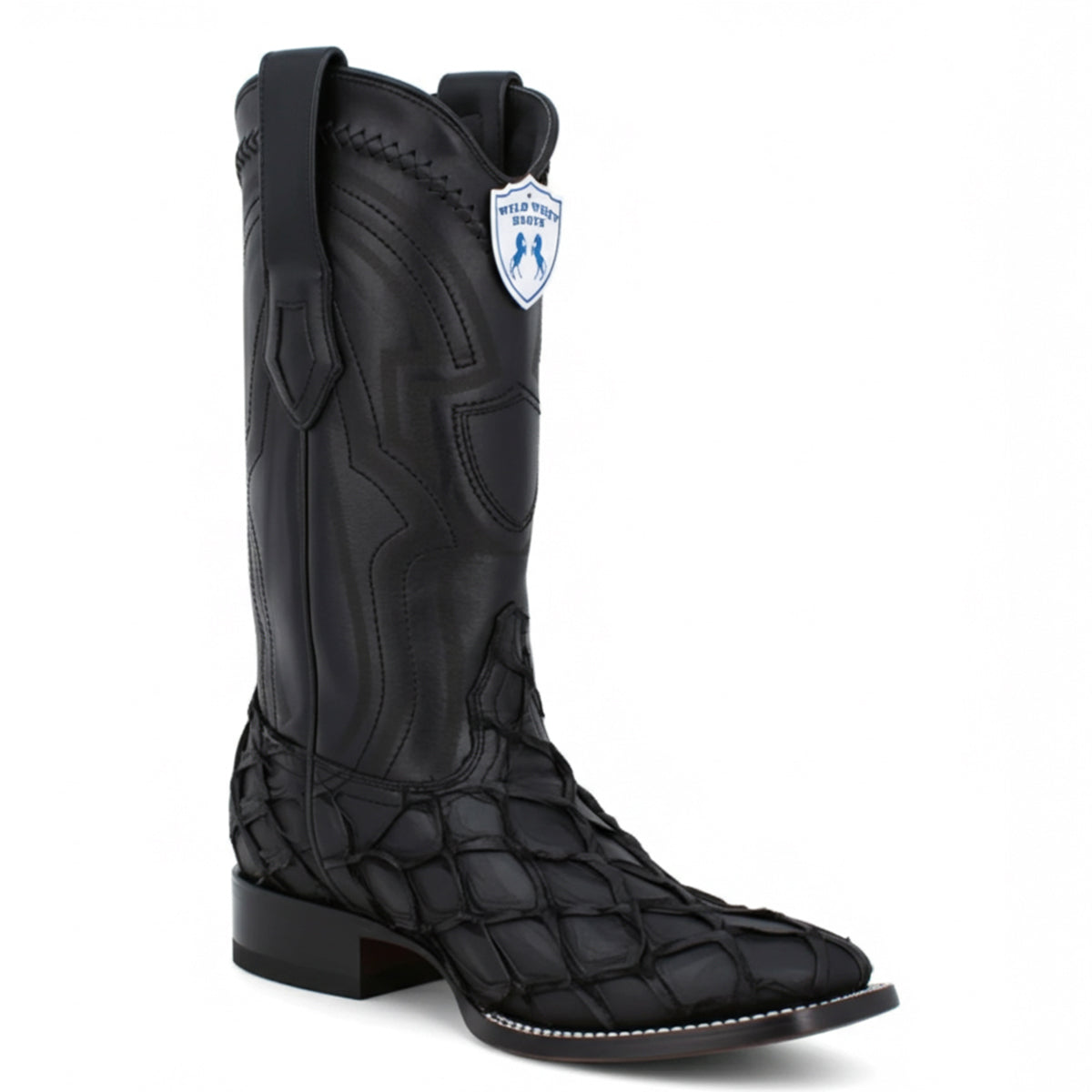 Matte Black Pirarucu Square Toe Boots