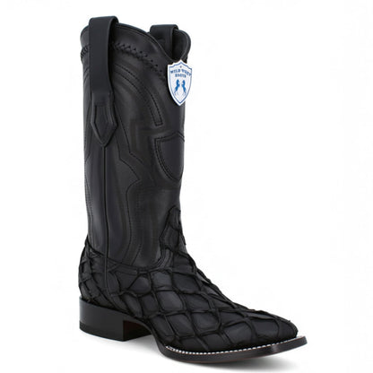  Matte Black Pirarucu Square Toe Boots