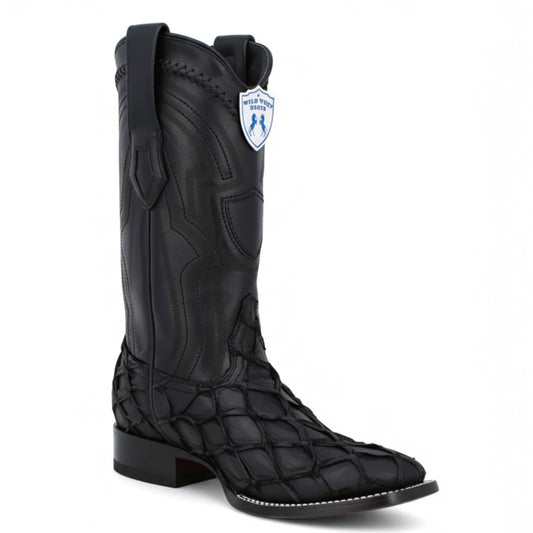  Matte Black Pirarucu Square Toe Boots