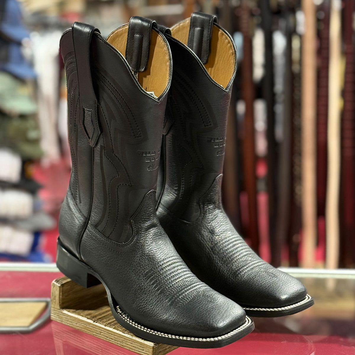  Grisly Black Western Square Toe Boots
